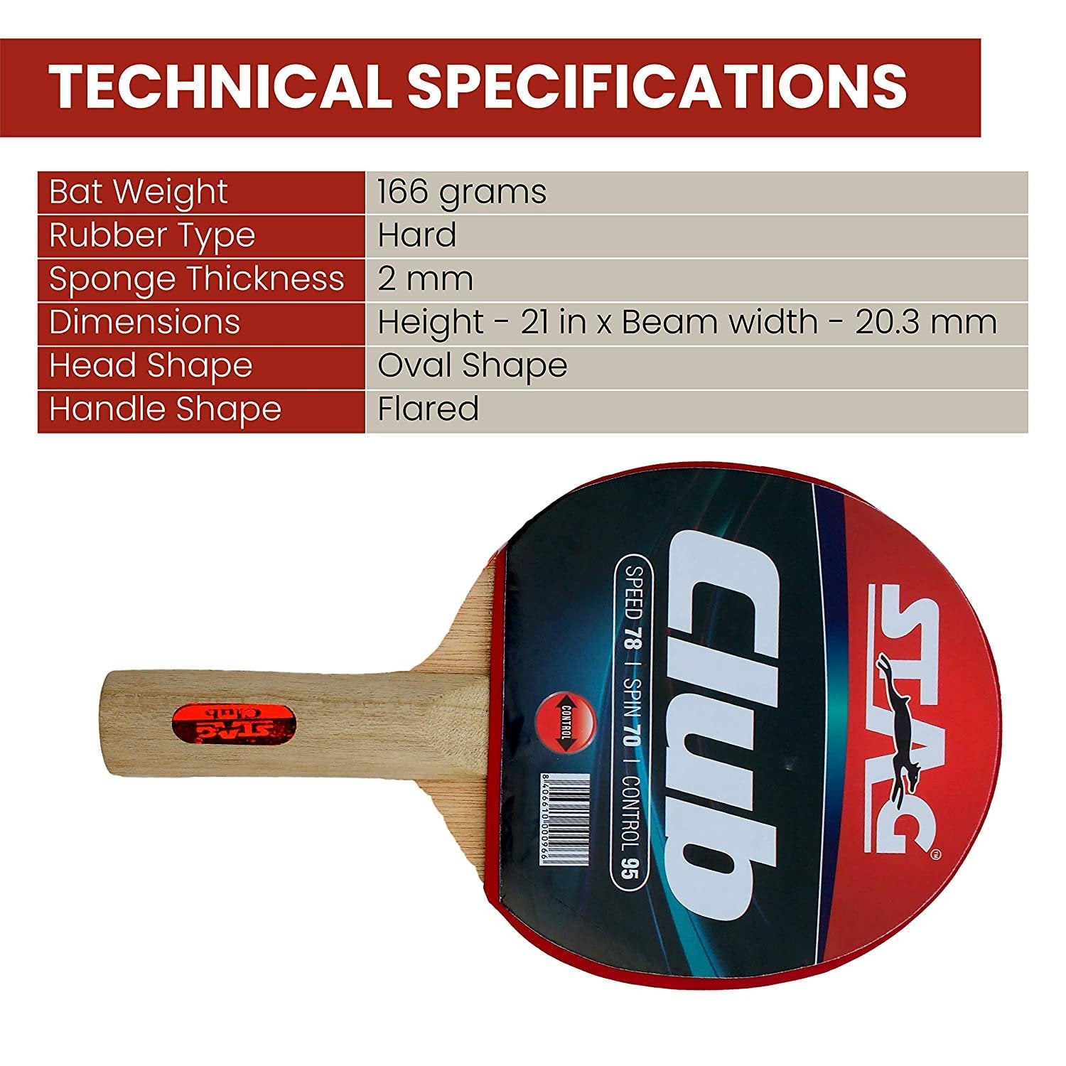 Stag Club Table Tennis Racquet | 166 grams | Beginner | ITTF Approved Rubber | Multi- Color
