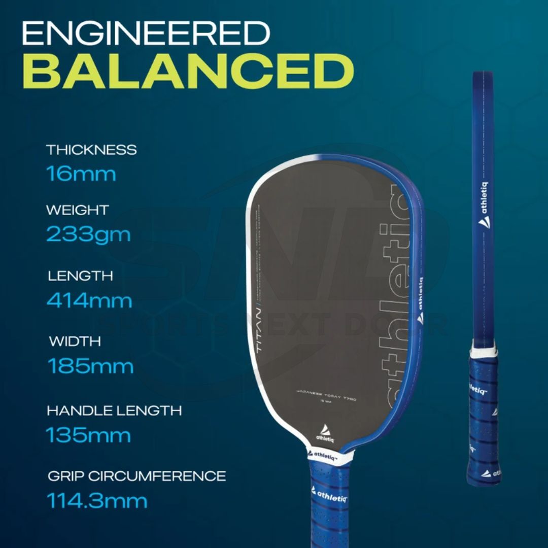 Athletiq Titan (Trilogy Pro Series) Hot Pressed Thermoformed Japanese Toray T700 Elongated Pickleball Paddle