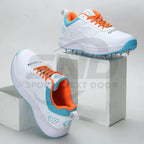 Gowin Tyro Metal Spike Cricket Shoes | White/Island Blue