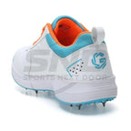 Gowin Tyro Metal Spike Cricket Shoes | White/Island Blue